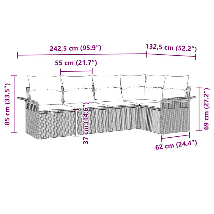 Havesofa Sæt med pude 5 pcs Grå polyrattan