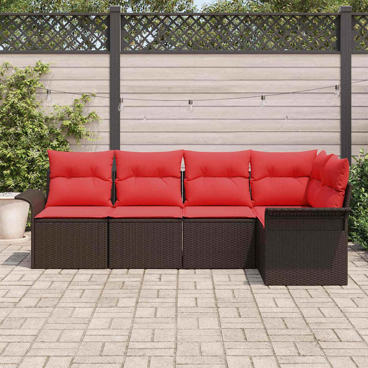 Havesofa Sæt med pude 5 pcs Brun polyrattan