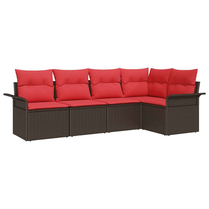 Havesofa Sæt med pude 5 pcs Brun polyrattan