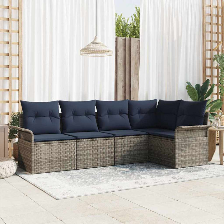 Havesofa Sæt med pude 5 pcs Grå polyrattan