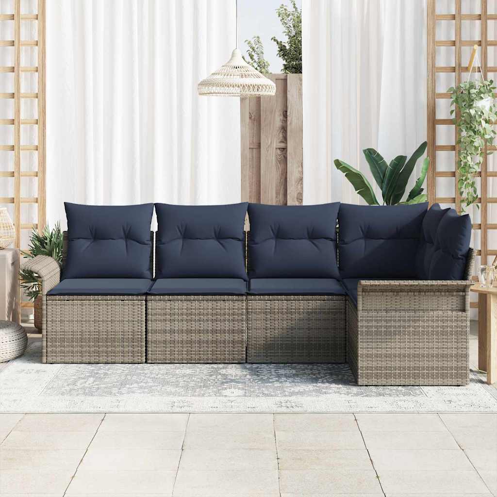 Havesofa Sæt med pude 5 pcs Grå polyrattan