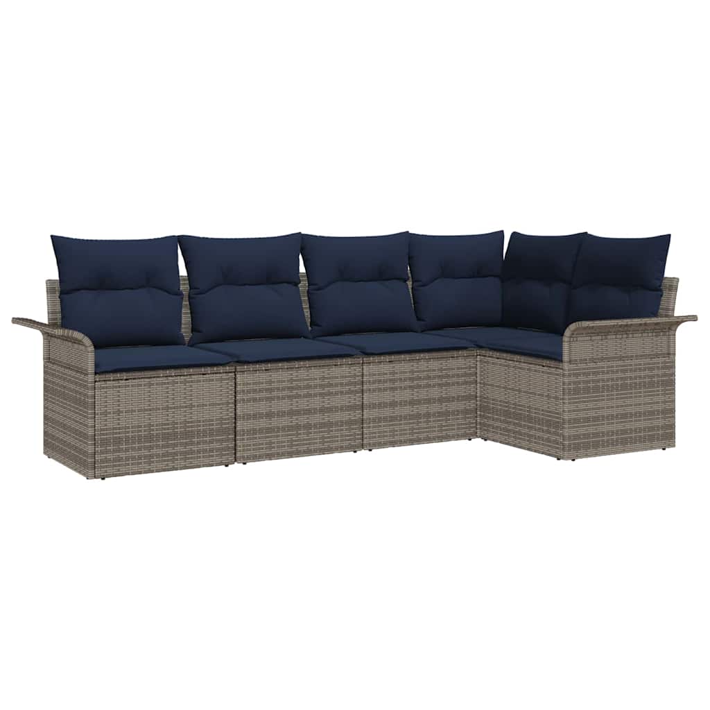 Havesofa Sæt med pude 5 pcs Grå polyrattan