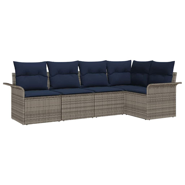 Havesofa Sæt med pude 5 pcs Grå polyrattan