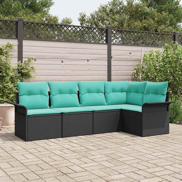 Havesofa Sæt med pude 5 pcs Sort polyrattan