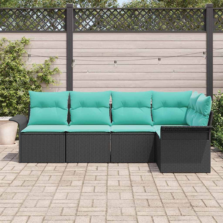Havesofa Sæt med pude 5 pcs Sort polyrattan