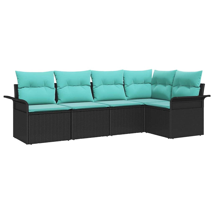 Havesofa Sæt med pude 5 pcs Sort polyrattan