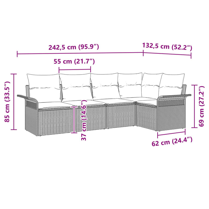 Havesofa Sæt med pude 5 pcs Sort polyrattan
