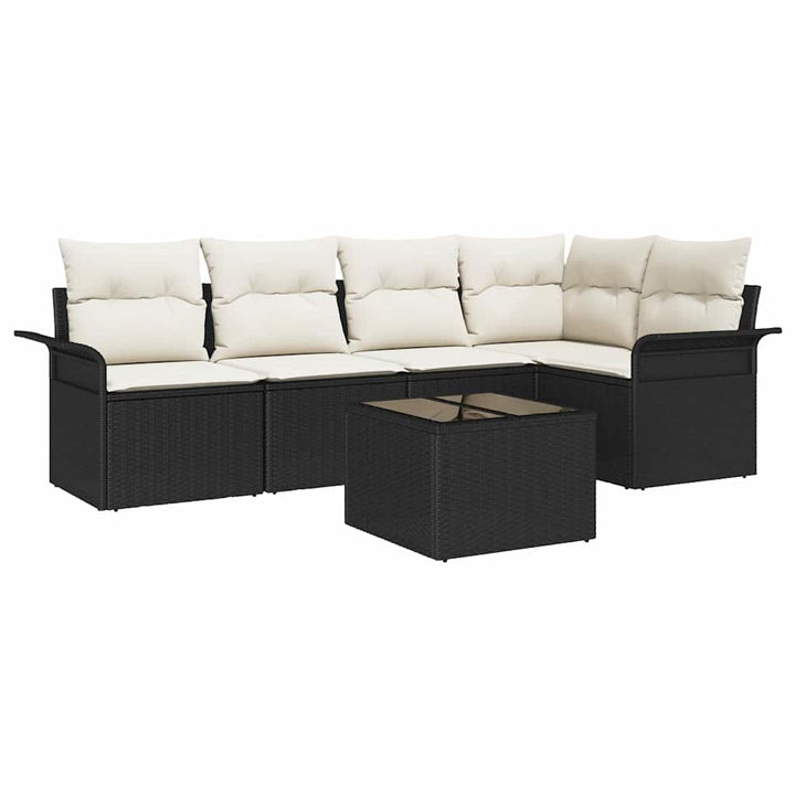 Havesofa Sæt med pude 6 pcs Sort polyrattan
