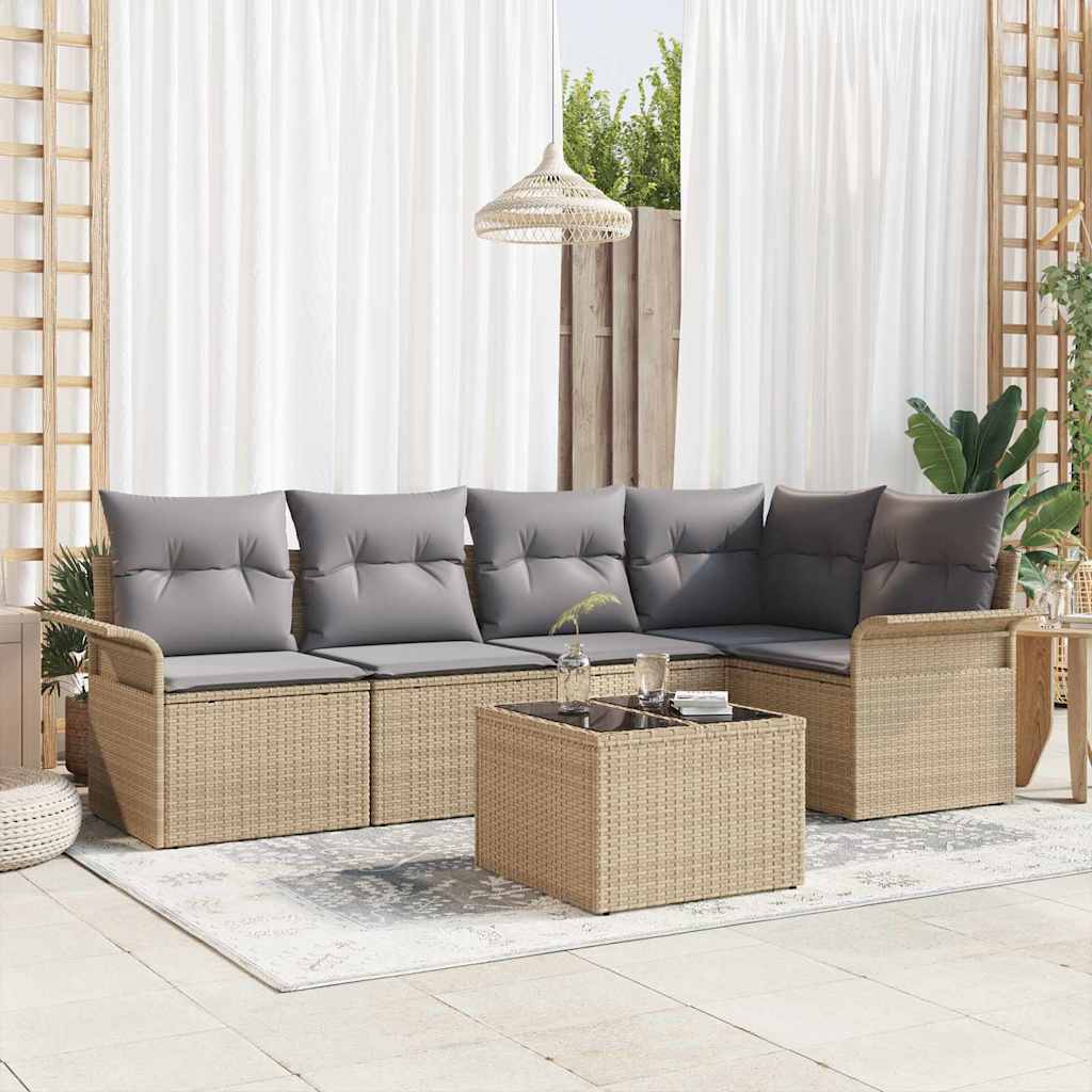 Havesofa Sæt med pude 6 pcs Beige polyrattan