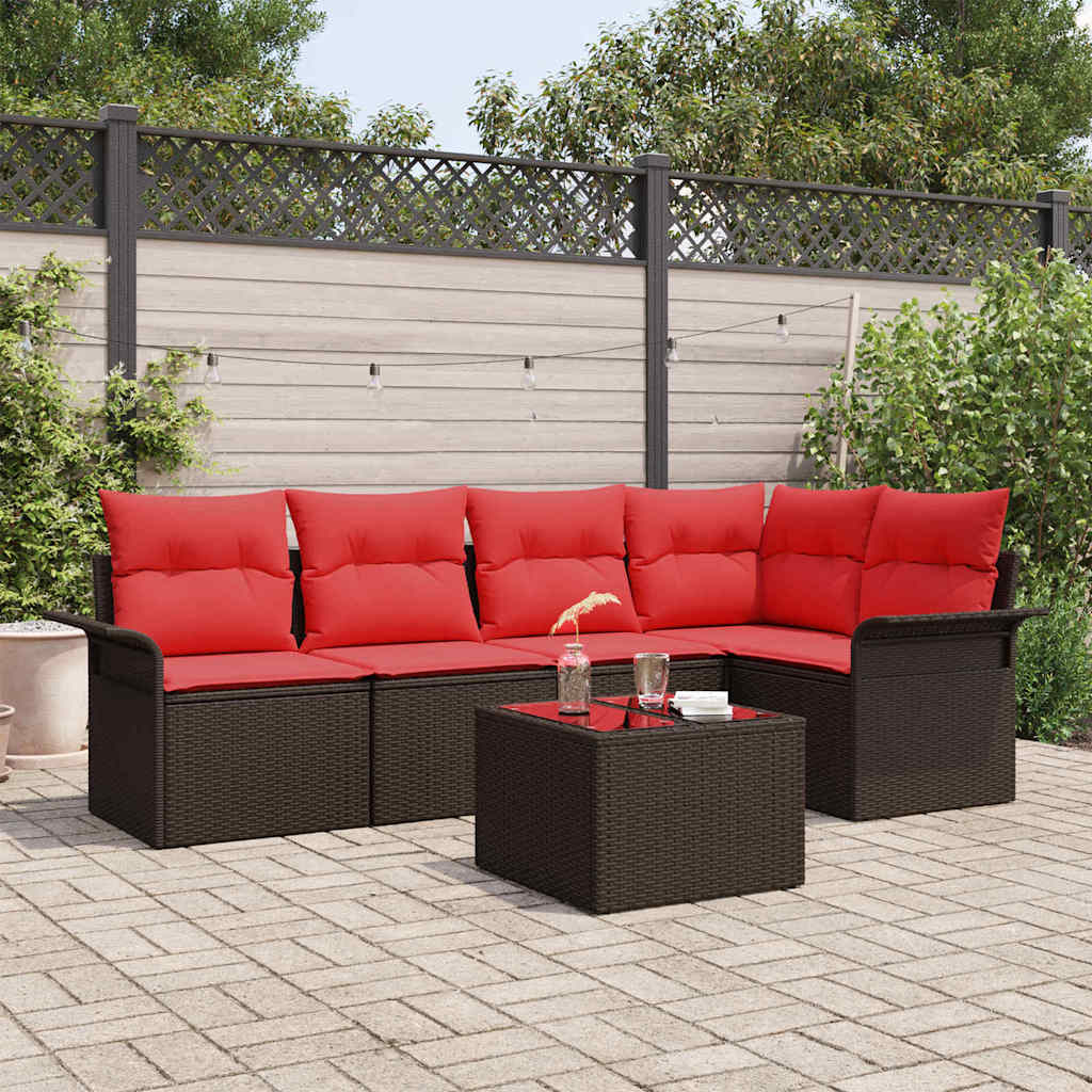 Havesofa Sæt med pude 6 pcs Brun polyrattan