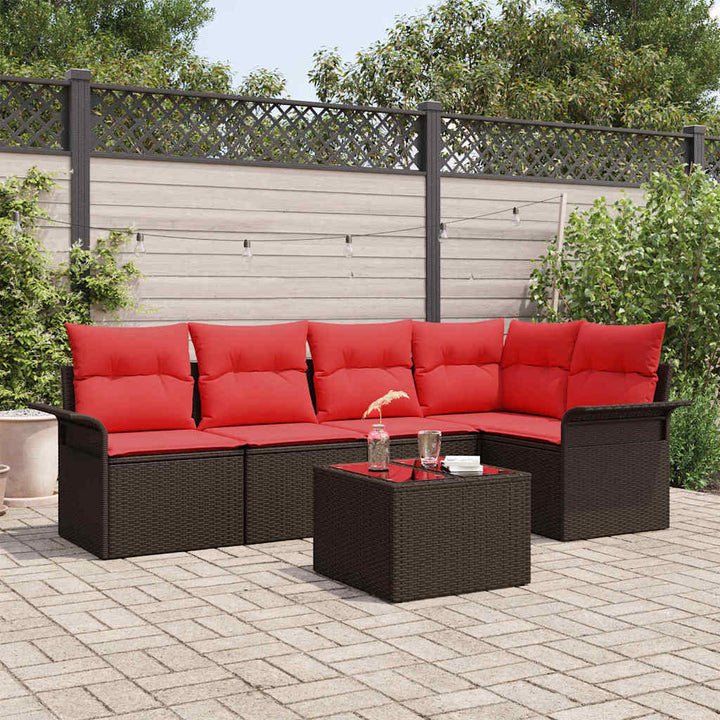 Havesofa Sæt med pude 6 pcs Brun polyrattan