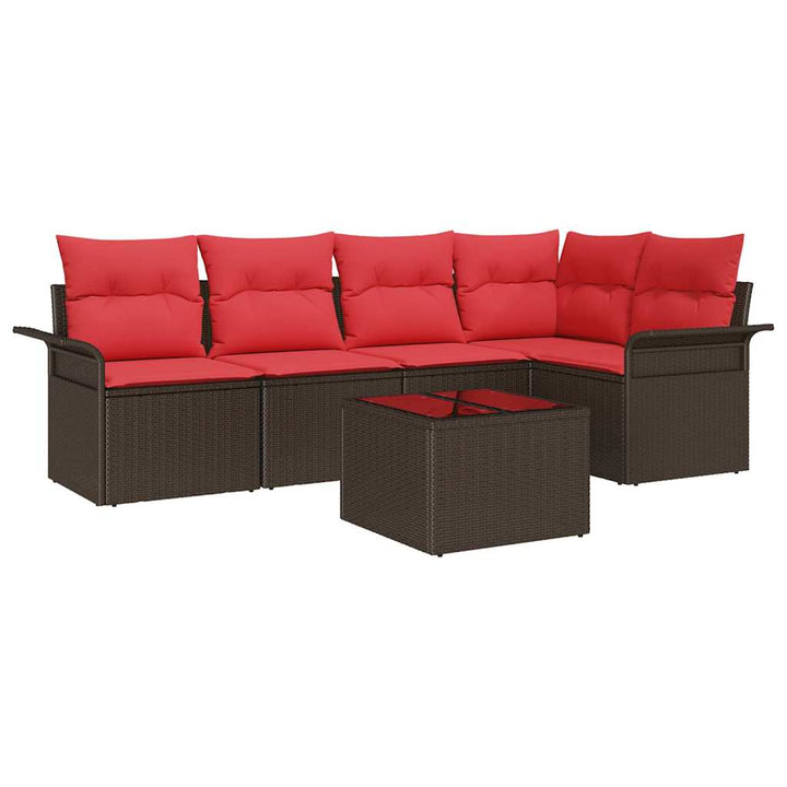Havesofa Sæt med pude 6 pcs Brun polyrattan