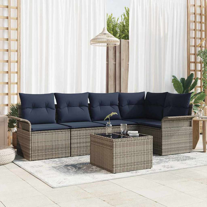 Havesofa Sæt med pude 6 pcs Grå polyrattan