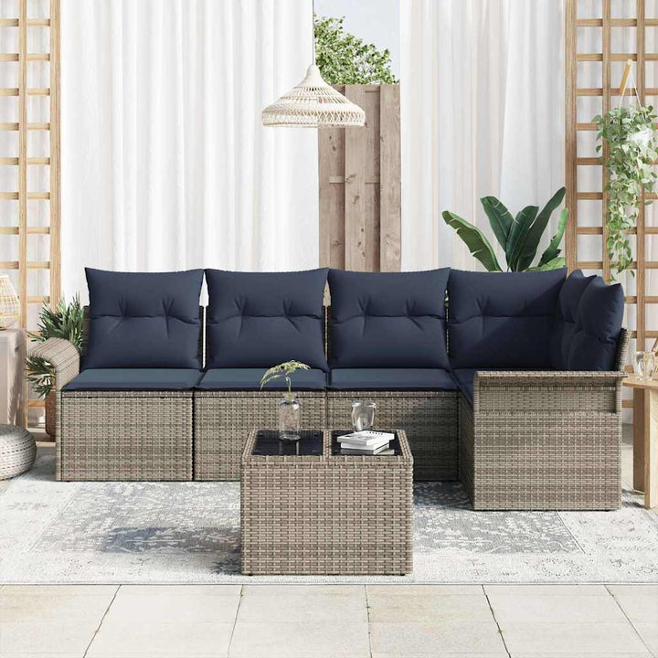 Havesofa Sæt med pude 6 pcs Grå polyrattan