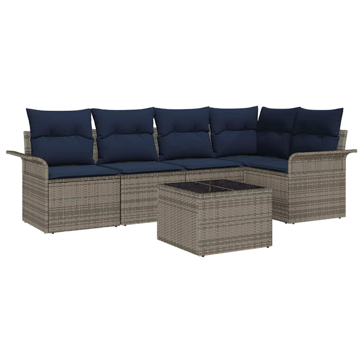 Havesofa Sæt med pude 6 pcs Grå polyrattan