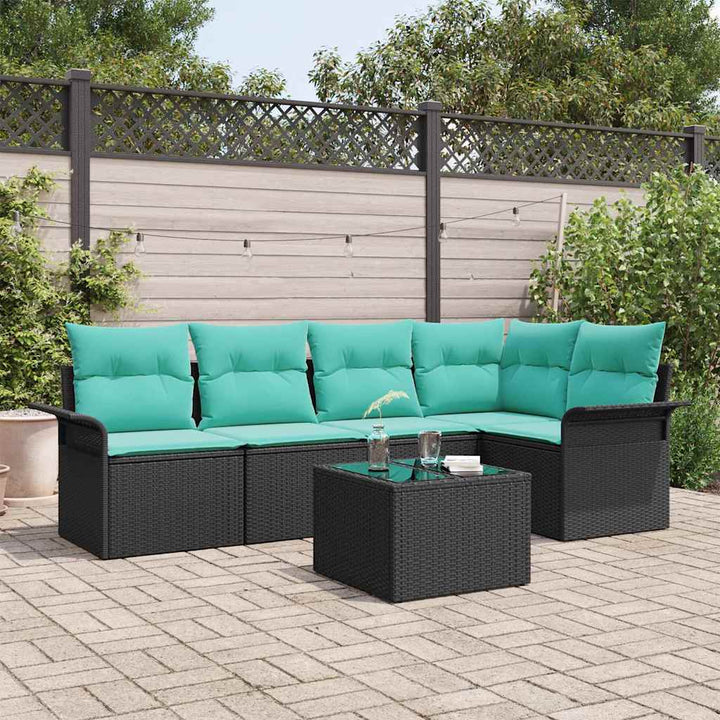 Havesofa Sæt med pude 6 pcs Sort polyrattan