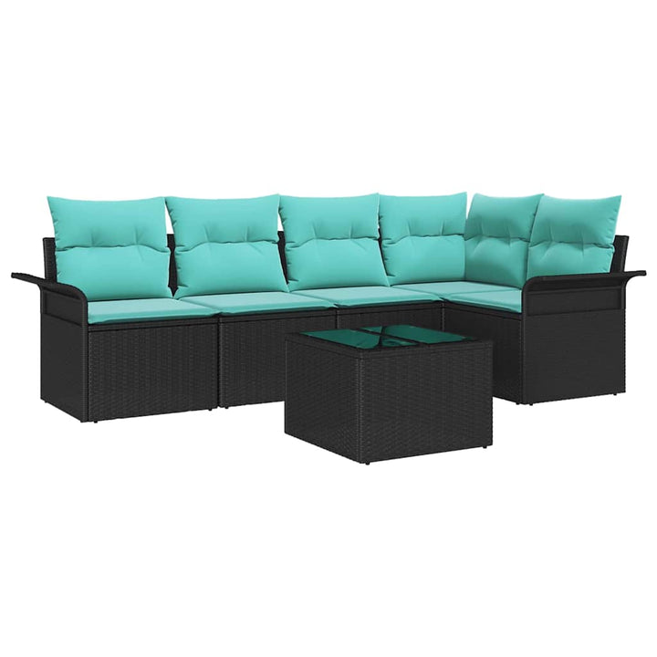 Havesofa Sæt med pude 6 pcs Sort polyrattan