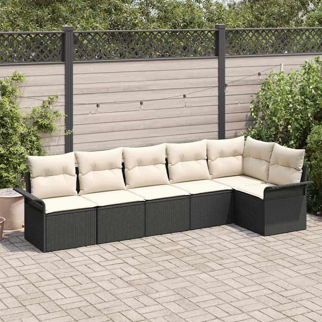 Havesofa Sæt med pude 6 pcs Sort polyrattan