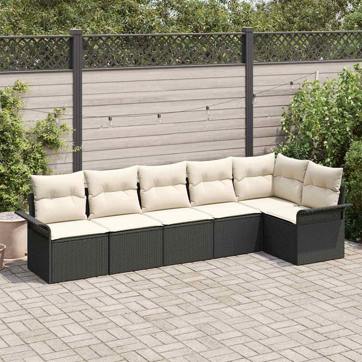Havesofa Sæt med pude 6 pcs Sort polyrattan