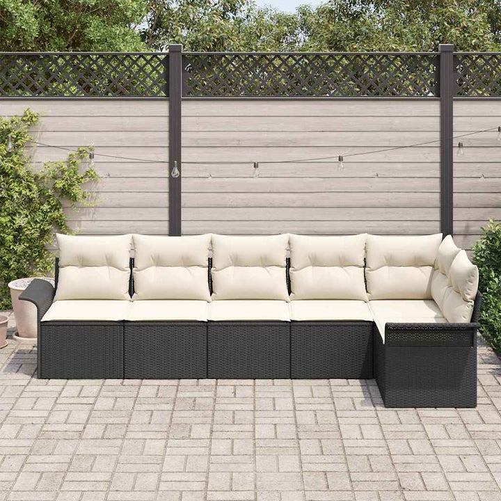 Havesofa Sæt med pude 6 pcs Sort polyrattan