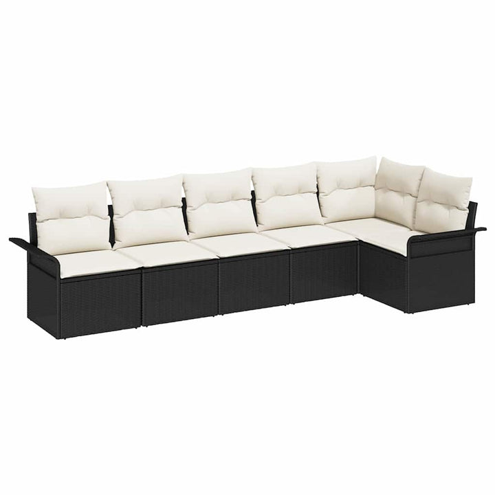 Havesofa Sæt med pude 6 pcs Sort polyrattan