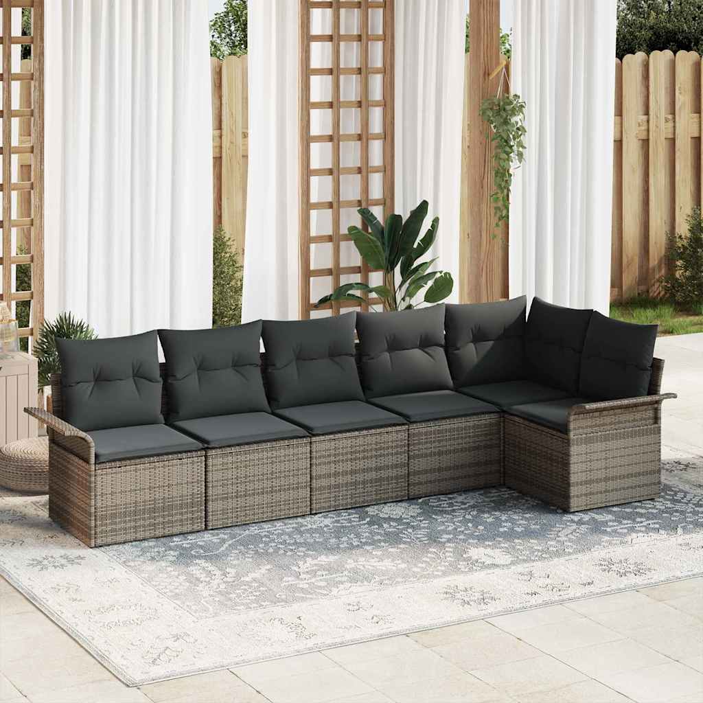 Havesofa Sæt med pude 6 pcs Grå polyrattan