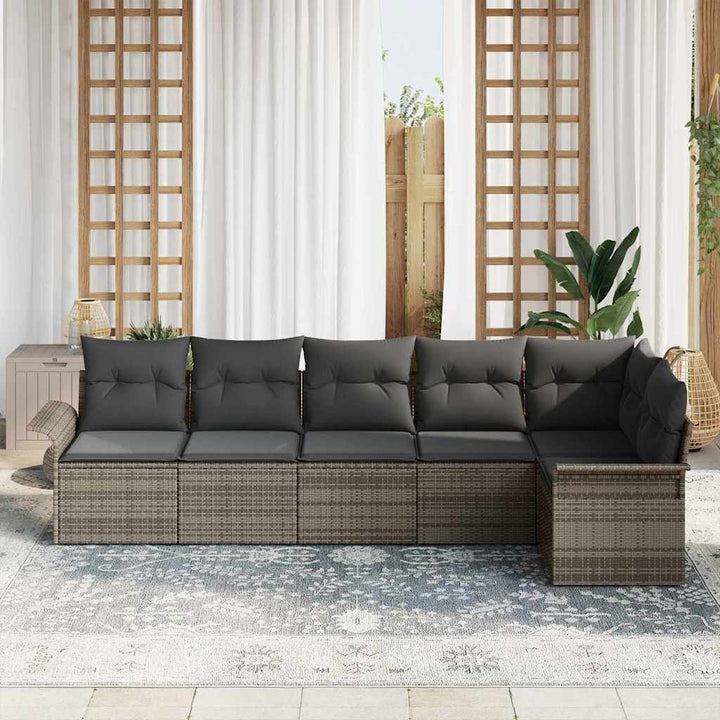 Havesofa Sæt med pude 6 pcs Grå polyrattan