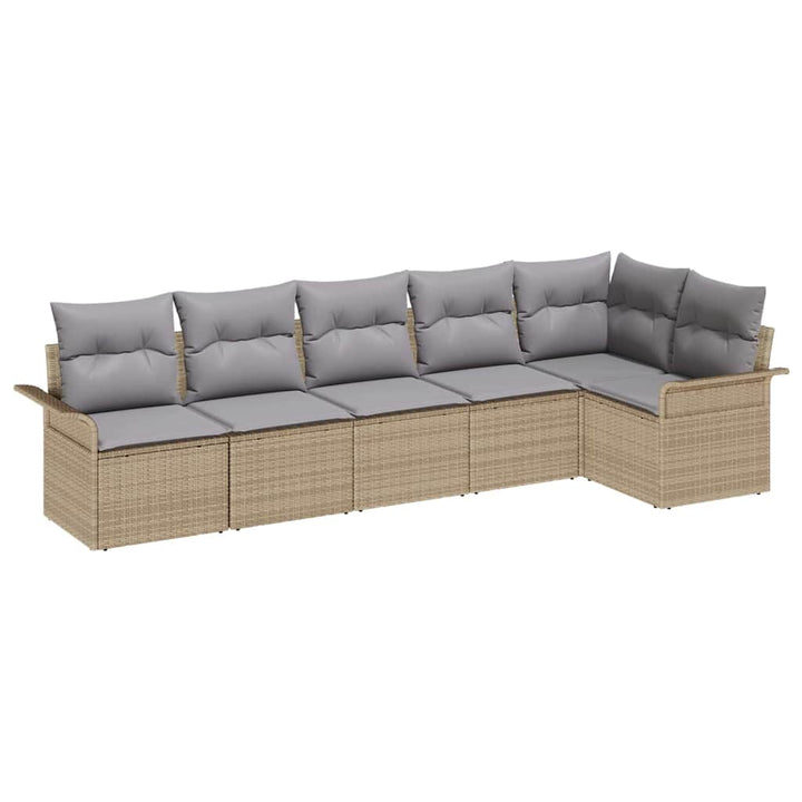 Havesofa Sæt med pude 6 pcs Beige polyrattan