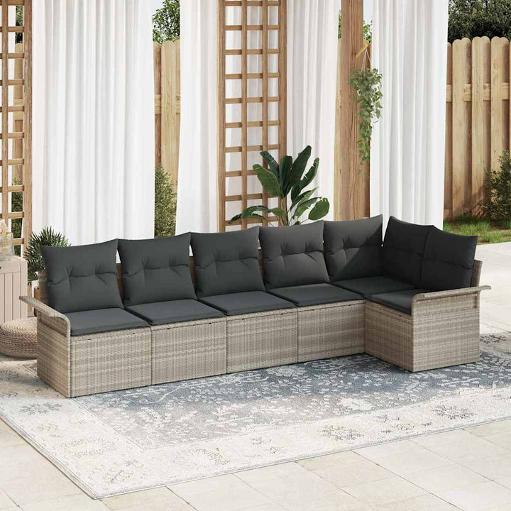 Havesofa Sæt med pude 6 pcs Lysegrå polyrattan