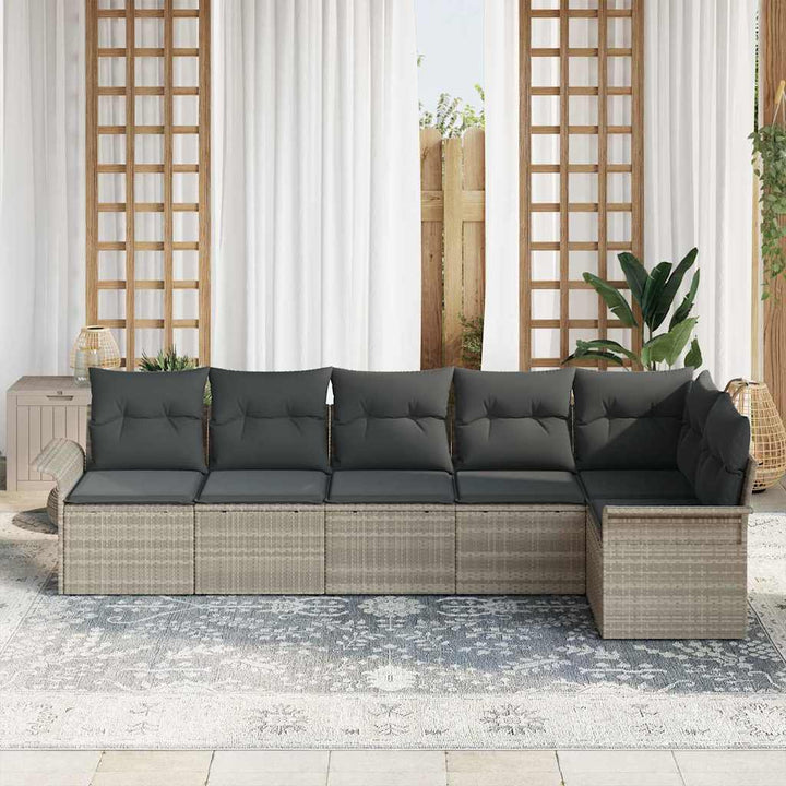 Havesofa Sæt med pude 6 pcs Lysegrå polyrattan