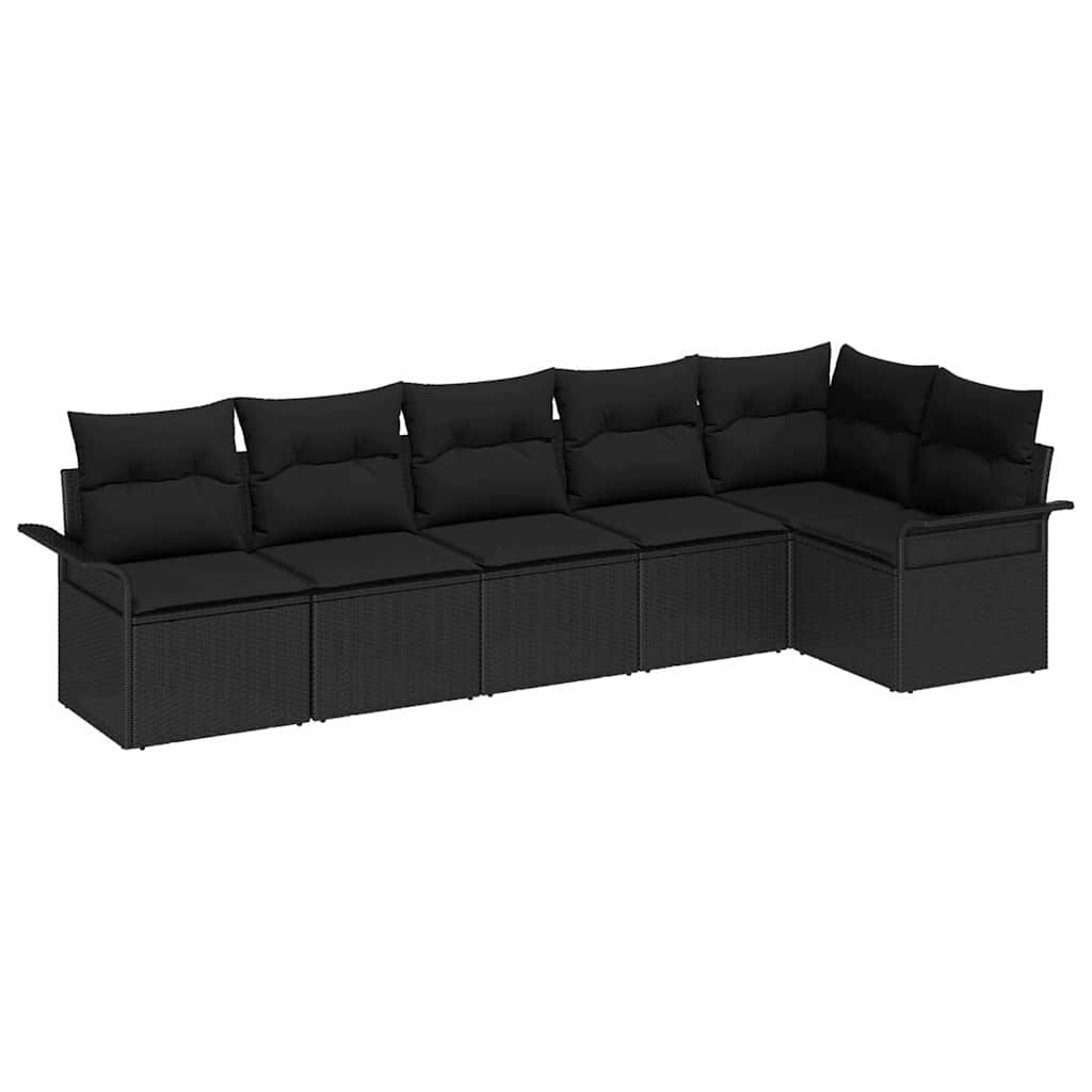 Havesofa Sæt med pude 6 pcs Sort polyrattan