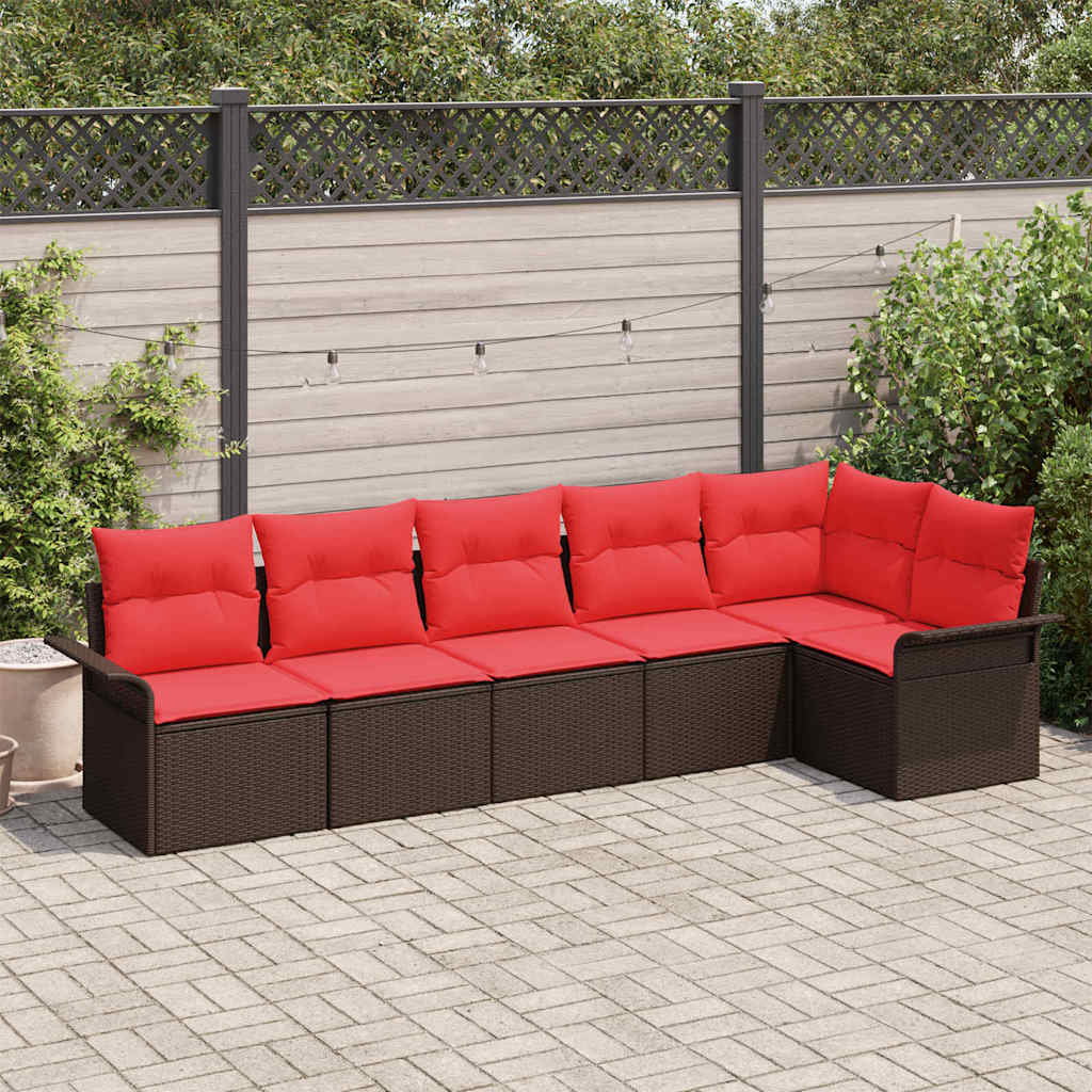 Havesofa Sæt med pude 6 pcs Brun polyrattan