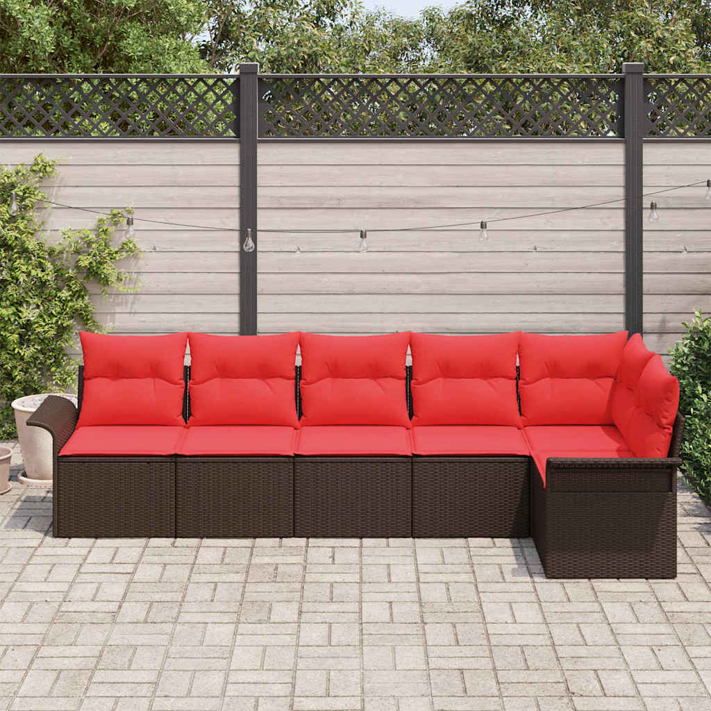 Havesofa Sæt med pude 6 pcs Brun polyrattan