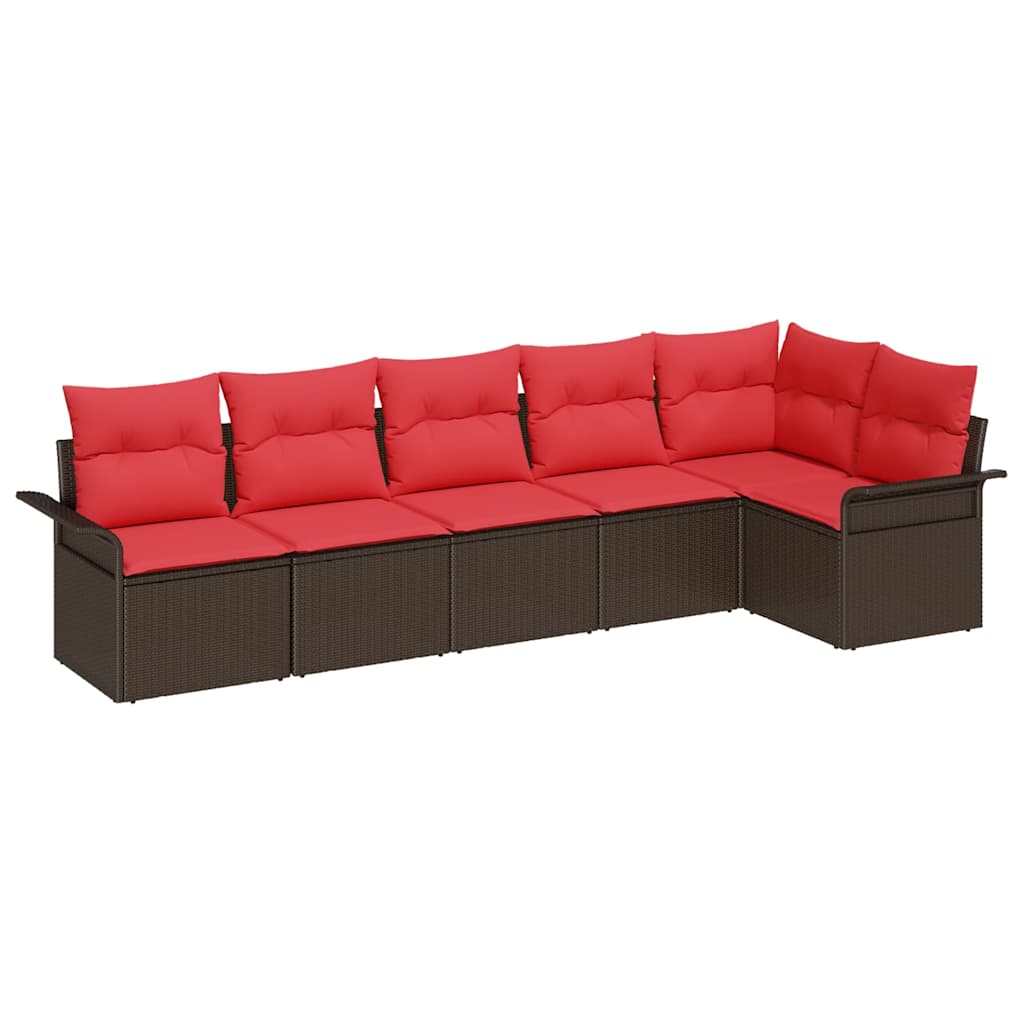 Havesofa Sæt med pude 6 pcs Brun polyrattan