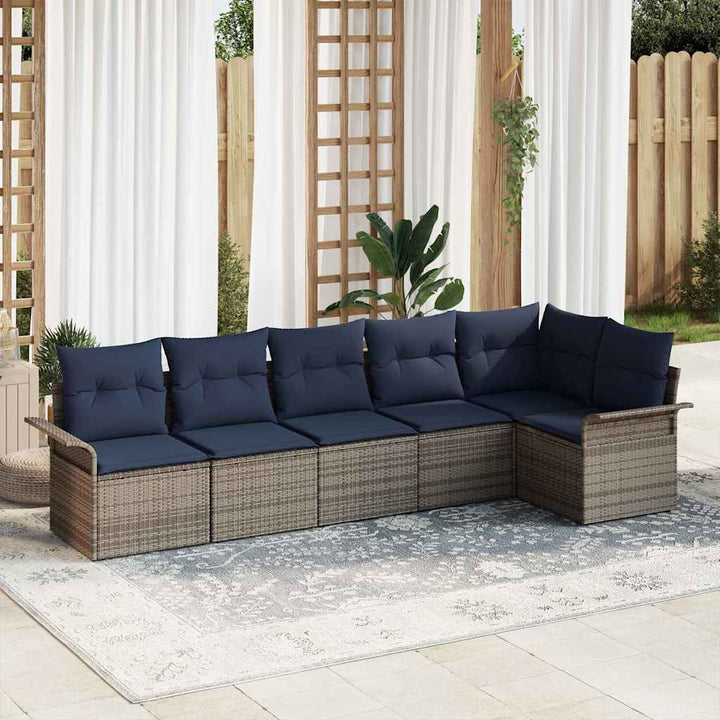 Havesofa Sæt med pude 6 pcs Grå polyrattan