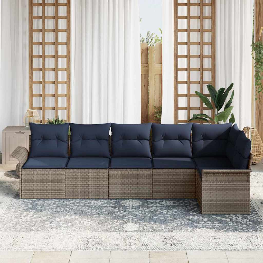 Havesofa Sæt med pude 6 pcs Grå polyrattan