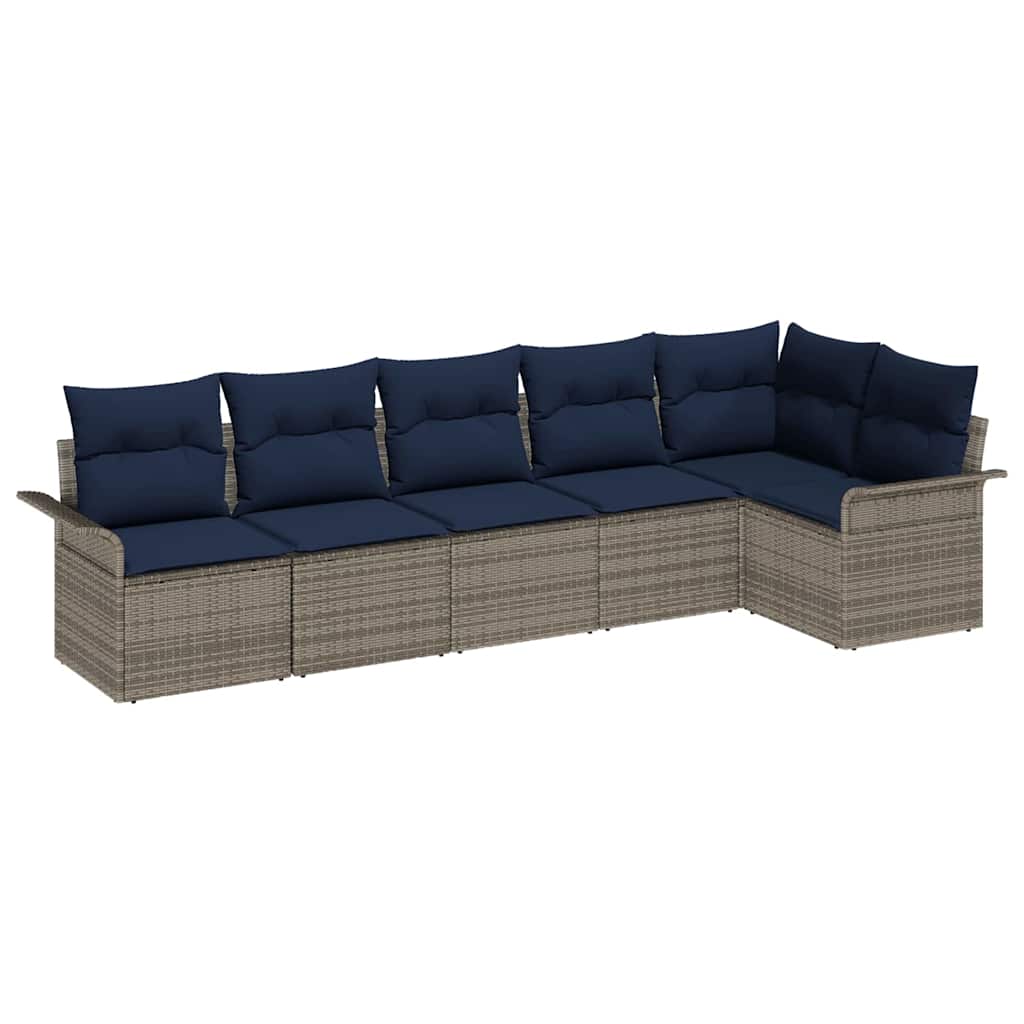 Havesofa Sæt med pude 6 pcs Grå polyrattan