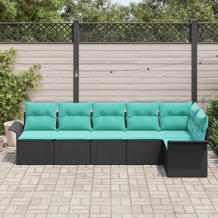 Havesofa Sæt med pude 6 pcs Sort polyrattan