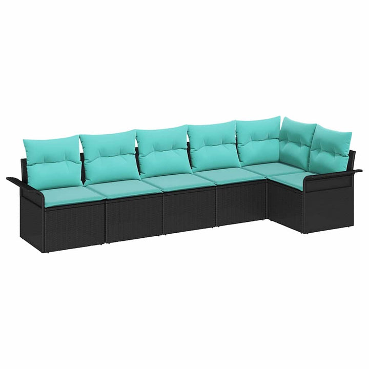 Havesofa Sæt med pude 6 pcs Sort polyrattan