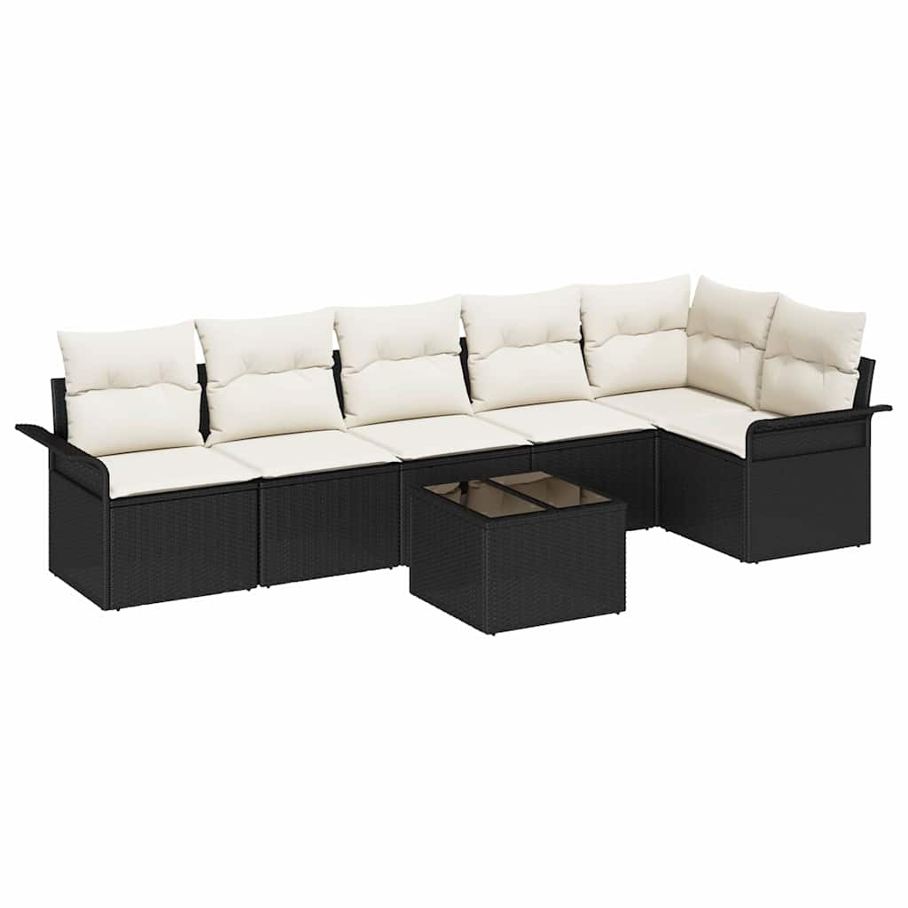 Havesofa Sæt med pude 7 pcs Sort polyrattan
