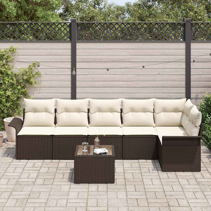 Havesofa Sæt med pude 7 pcs Brun polyrattan
