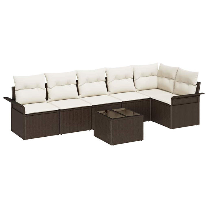Havesofa Sæt med pude 7 pcs Brun polyrattan