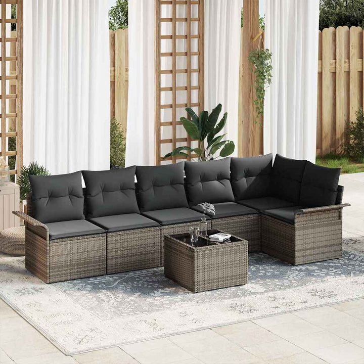 Havesofa Sæt med pude 7 pcs Grå polyrattan
