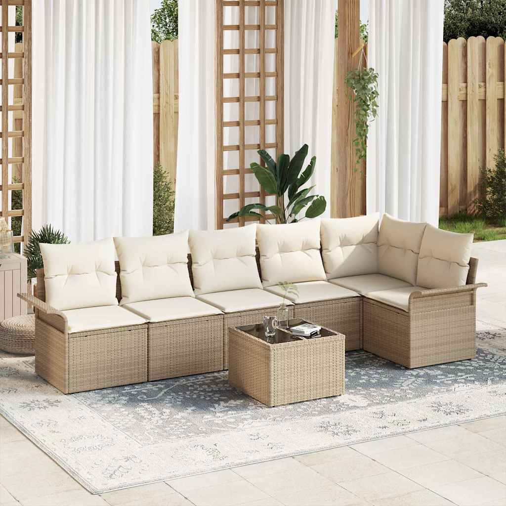 Havesofa Sæt med pude 7 pcs Beige polyrattan