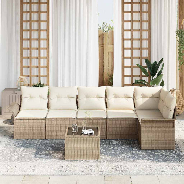 Havesofa Sæt med pude 7 pcs Beige polyrattan