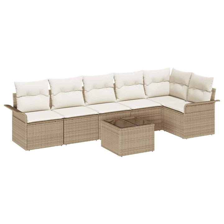Havesofa Sæt med pude 7 pcs Beige polyrattan