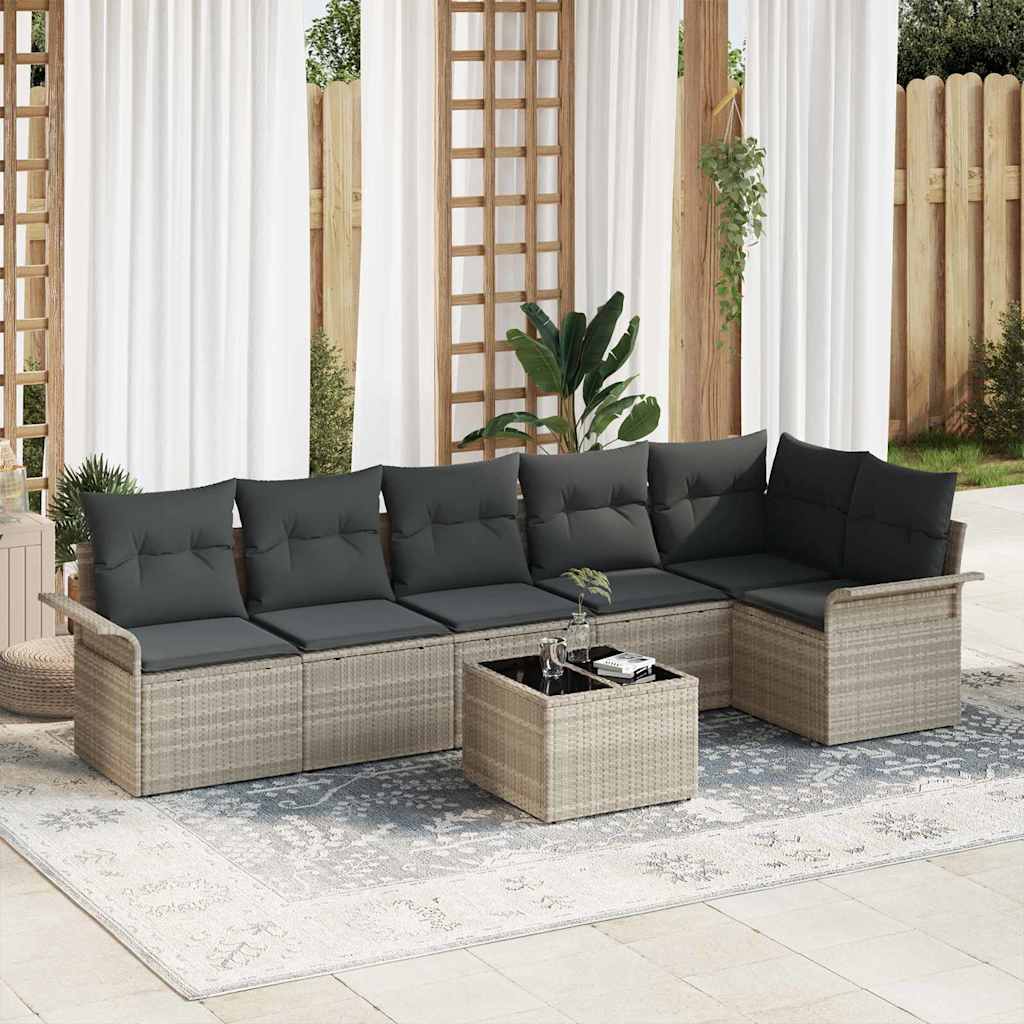 Havesofa Sæt med pude 7 pcs Lysegrå polyrattan