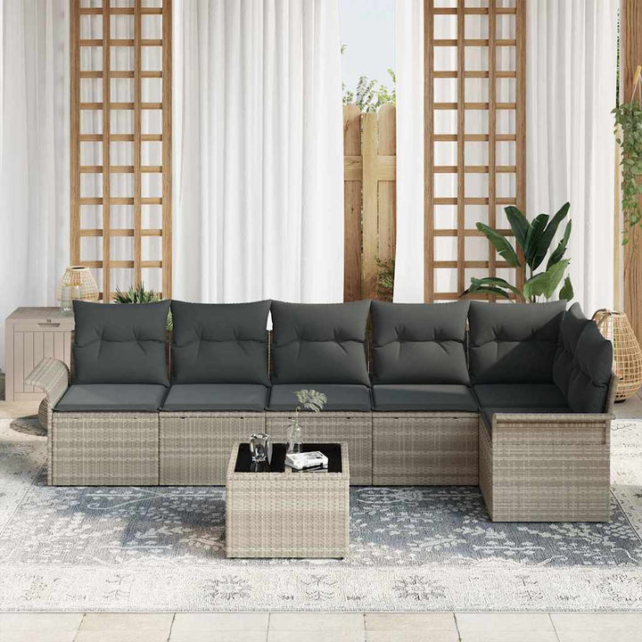 Havesofa Sæt med pude 7 pcs Lysegrå polyrattan