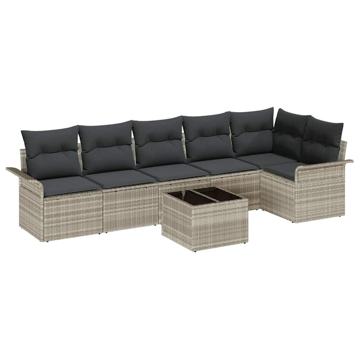 Havesofa Sæt med pude 7 pcs Lysegrå polyrattan