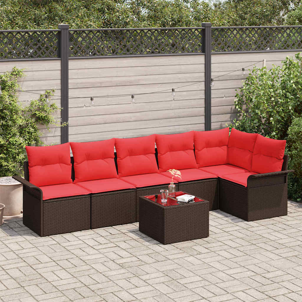 Havesofa Sæt med pude 7 pcs Brun polyrattan